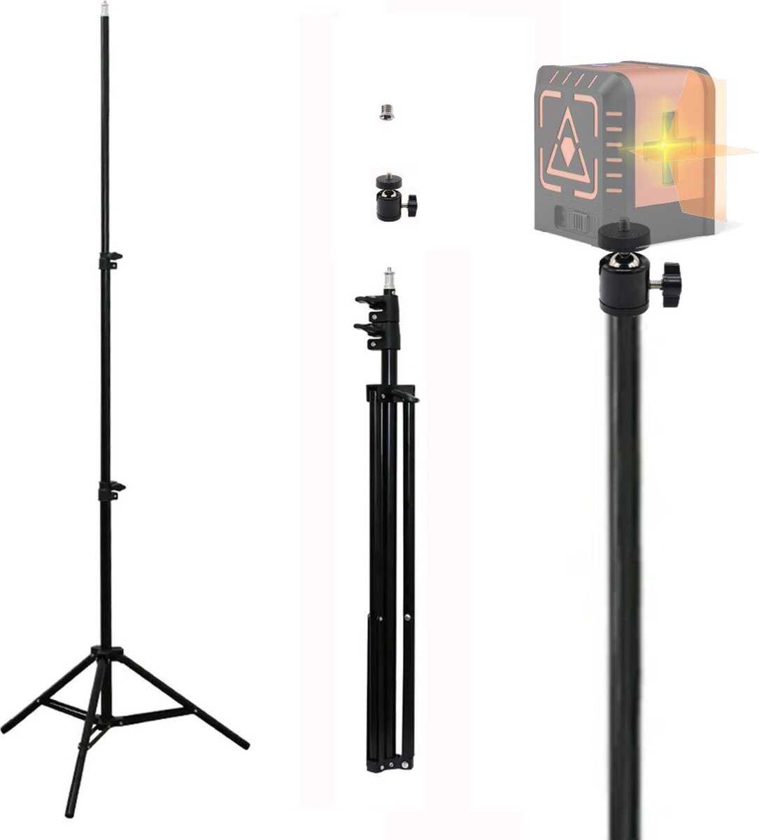 TronicXL Statief 210 cm voor Laserconstructie | Geschikt voor Nivelleerapparaat | UNIVERSEEL 1/4" & 3/8" Schroefdraad | geschikt voor Bosch, Huepar, Tacklife | Tripod 2,10 m