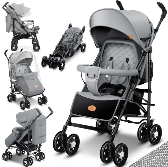 VEVOR 4-Sitzer Buggy Klappbar – Push-Pull-Kinderwagen, 150 Kg, 5-Punkt-Gurt, Schwarz