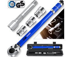 MASKO® Momentsleutel 1/2" /momentsleutel 6-delig set 40-210Nm 1/2 ' CV incl. 3 doppen 17mm, 19mm, 21mm en verlengstuk 125mm incl. koffer +/- 4% tolerantie bandensleutel auto momentsleutel 6-delige - Blauw