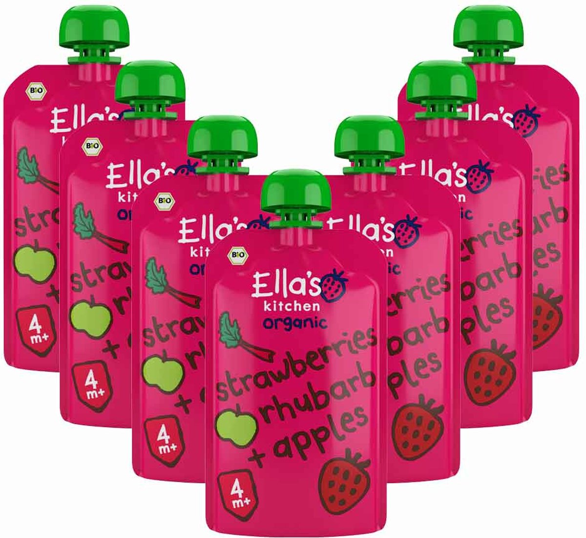Ella's Kitchen Biologisch Knijpfruit 4+m Aardbei, Rabarber & Appel - 7 x 120 gr - Voordeelverpakking