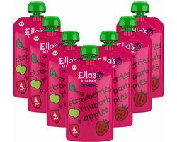 Ella's Kitchen - Biologisch Knijpfruit 4+m Aardbei, Rabarber & Appel - 7 x 120 gr - Voordeelverpakking