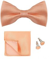 3-delige heren accessoire set met dasstrik, pochet en manchetknopen zalmkleurig - vlinderdas - pochet - manchetknopen - zalm oranje