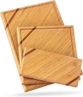 Chorus houten snijplank (set van 3) - luxe bamboe keukenhouten plank, snijplank, snijplanken met sapgoot voor vlees, groenten, kaas - houten keukenplanken in verschillende maten