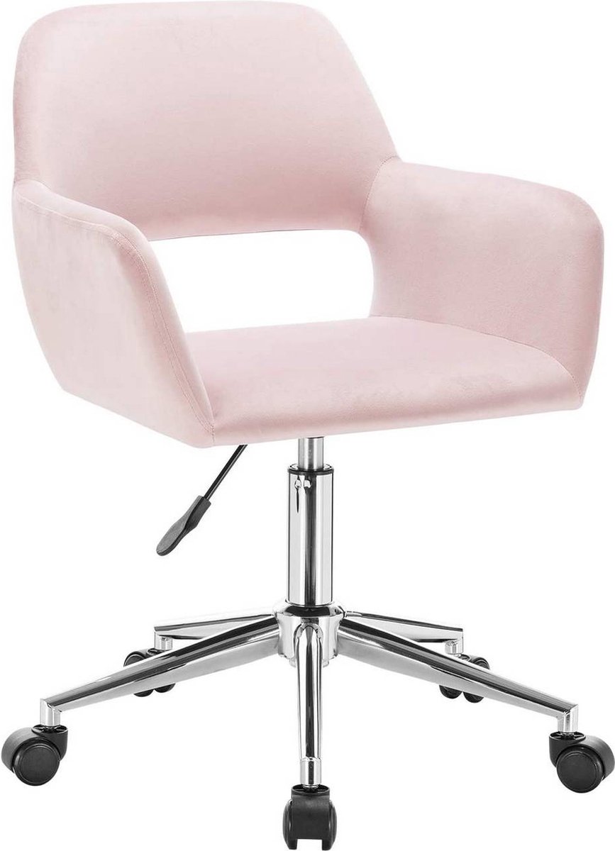 Bureaustoel Zita - Met armleuning - Op wielen - Ergonomische bureaustoel voor volwassenen - Roze - In hoogte verstelbaar - Velvet