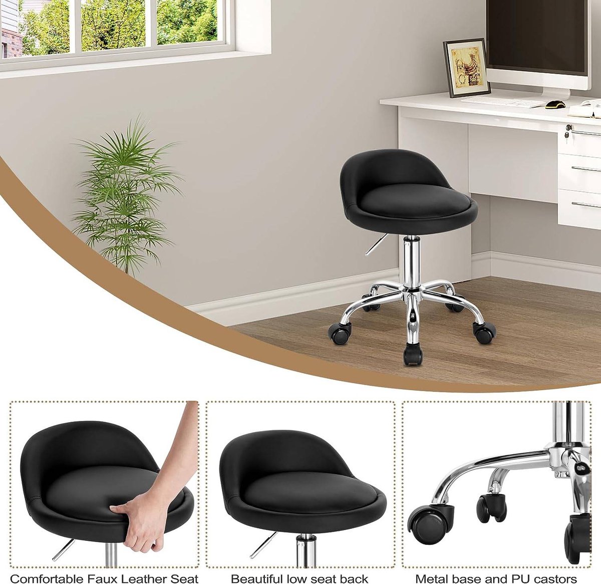 Happiq Zadelkruk Ergonomisch op Wielen - Zwart Kunstleer - afbeelding 3