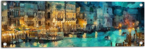Tuinposter – Schilderij van Gondel over de Wateren van Venetië - 90x30 cm Foto op Tuinposter (wanddecoratie voor buiten en binnen)