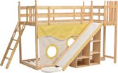 Merax Stapelbed 90x200 cm - Kinderbed met Glijbaan - Hoogslaper met Opbergruimte - Bed met Valbeveiling - Bruin