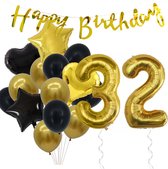 Snoes Ballons 32 ans - Décoration - Set d'anniversaire - Ballon numéro Goldie 32 ans - Ballon à hélium