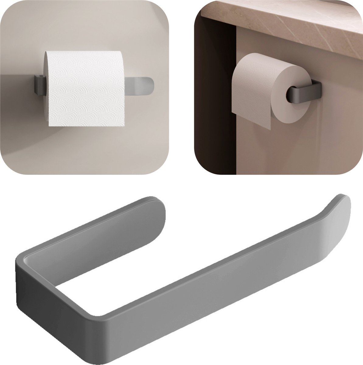 WC Rolhouder - Toiletrolhouder zonder boren - Zelfklevend of met schroeven - RVS - Antraciet/Grijs