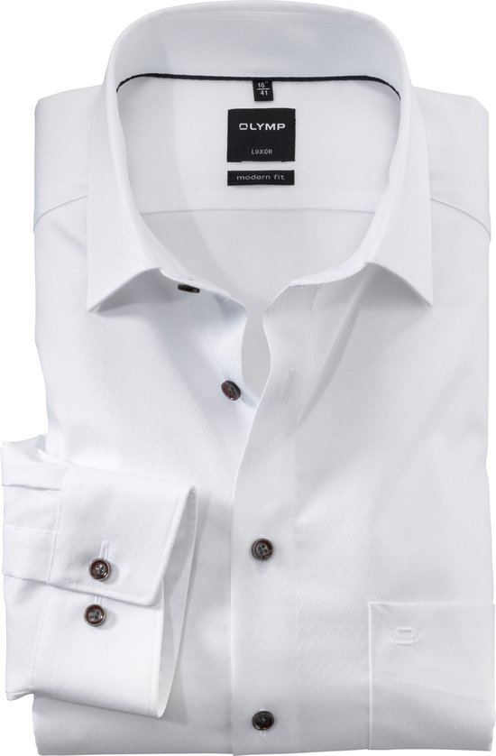 OLYMP Luxor modern fit overhemd - satijnbinding - wit - Strijkvriendelijk - Boordmaat: