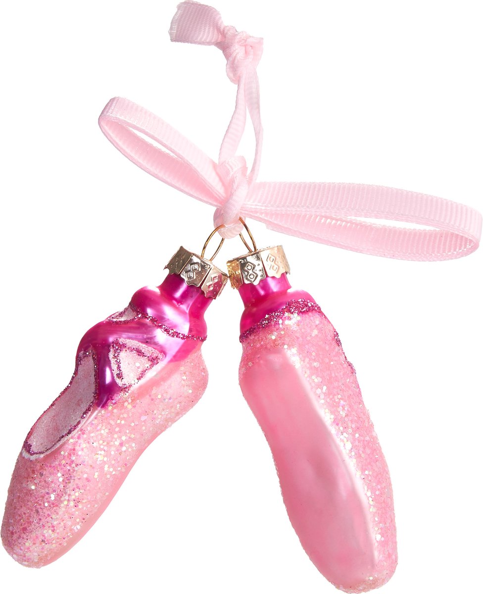 BRUBAKER Balletschoenen Roze - Handgeschilderde Glazen Kerstbal - Handgeblazen Kerstversiering - Grappige Kersthanger - Kerstboom Decoratie - 8 cm