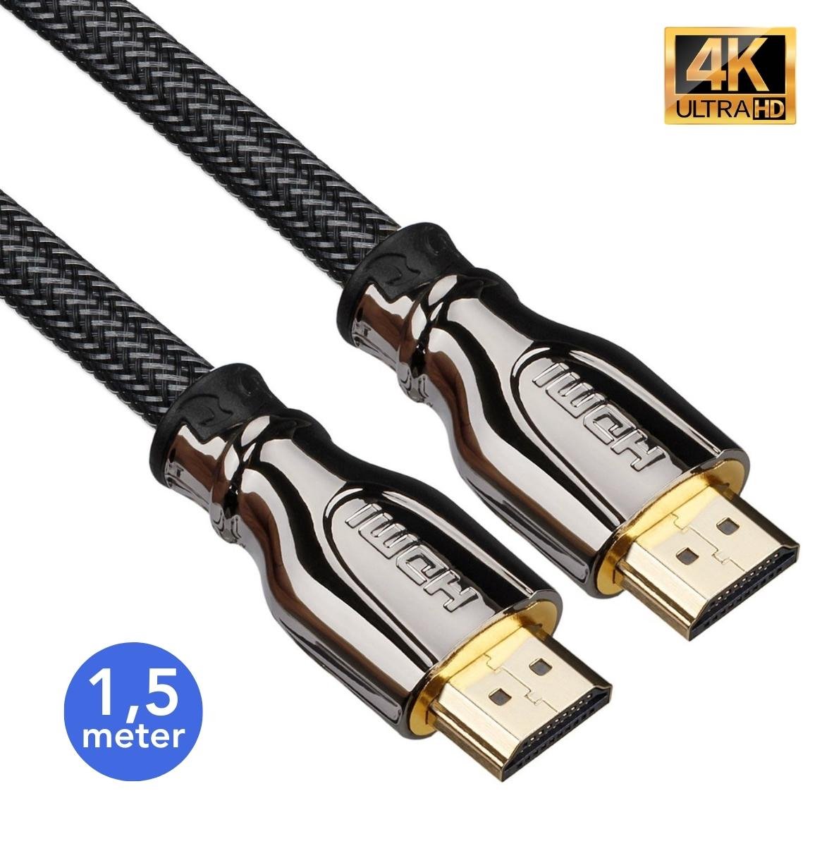 HDMI 2.0 Kabel 1.5 Meter - Ultra HD 4K High Speed (60/120/240Hz) - Vergulde Connectoren - 18GBPS - Premium 3D - TV - PC - PlayStation 4 - Xbox One