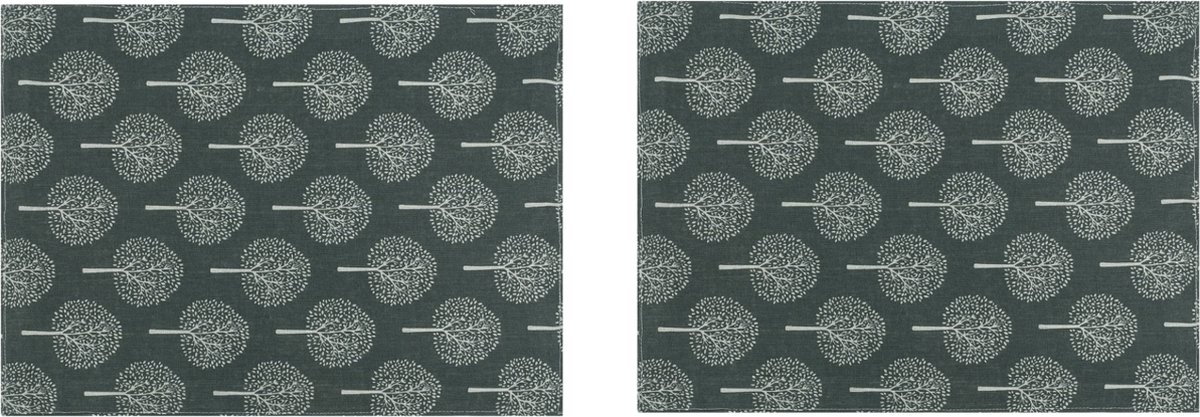 Krumble Placemat - Boom patroon - Set van 2 - Placemats - Borden onderlegger - Tafelbeschermer - Tafelaccessoires - Rechthoek - Katoen - Antraciet met beige - 30 x 40 cm