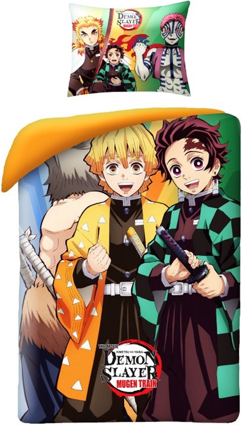 IMSY Anime Beddengoed 135 x 200 cm, kinderbeddengoed, microvezel, dekbedovertrek voor jongens kussensloop 80 x 80 cm ritssluiting, Anime Demon (F, 155 x 220 cm 80 x 80 cm 1