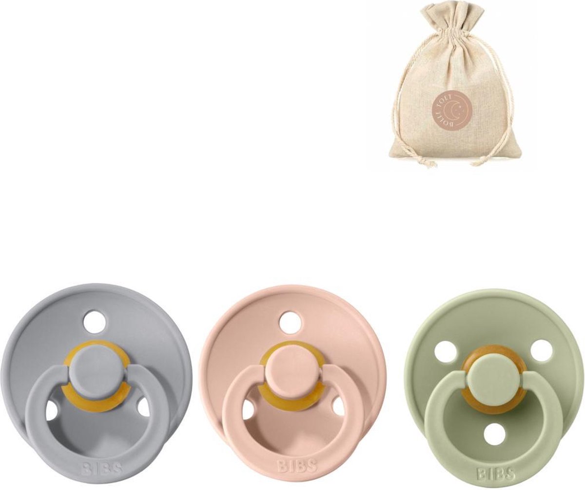 Goedkoopste BIBS spenen T2 met speenzakje - Cloud, blush en sage - 6 tot 18 maanden