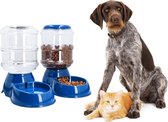 Automatische Voerbak en Waterbak - 3,8 l Voer en Water Dispenserflessen voor Hond, Kat, Puppy, Kitten - Set van 2 - Donkerblauw
