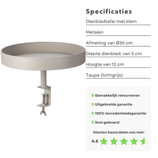 en.casa] Bijzettafel voor buiten Sandefjord dienbladtafel balkontafel met afneembaar dienblad tuintafel 57,5x40 cm rond metaal geel