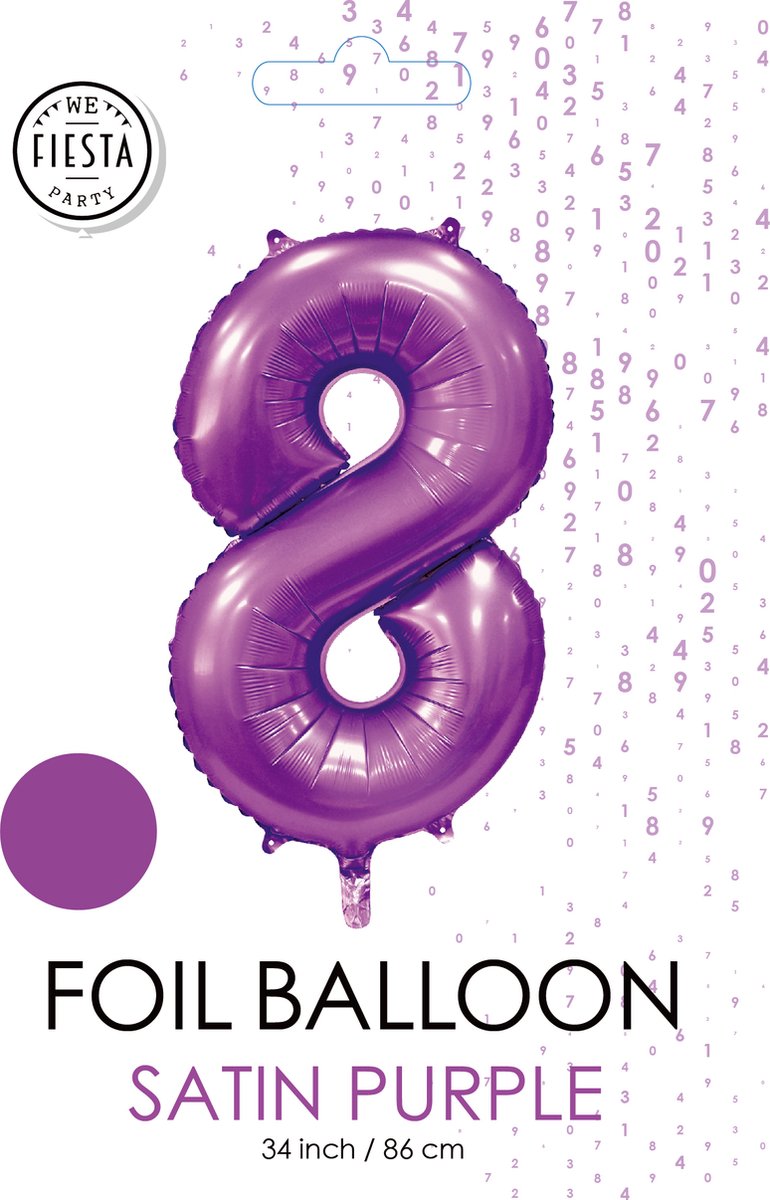 folieballon cijfer 8 mat paars metallic