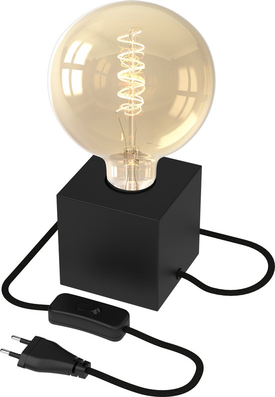 Lampe de table Calex Carrée - E27 - Zwart - Incl. Source lumineuse à filament G125