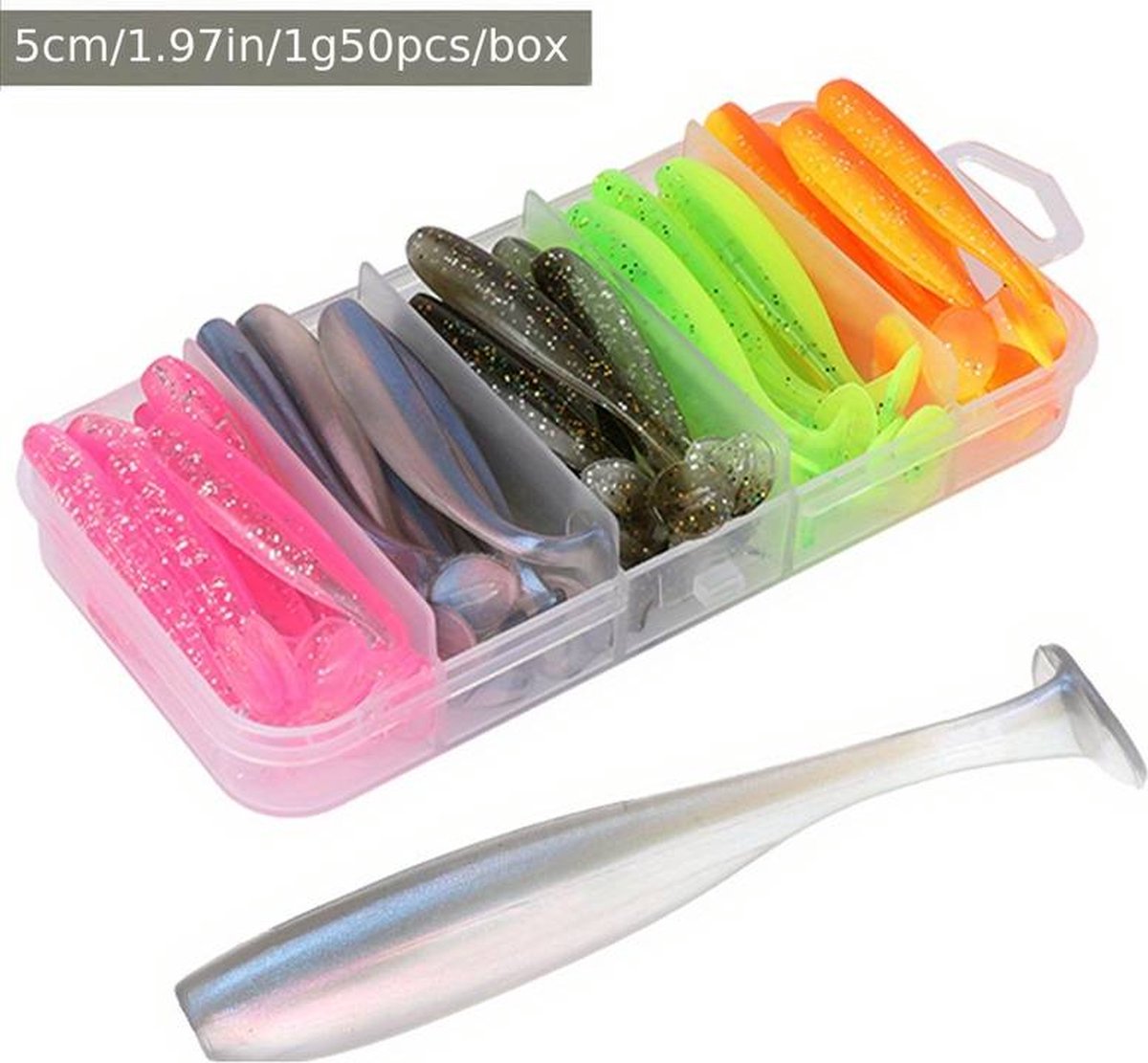 Rubber kunst aas mix - visaas - shads - snoek - baars - roofvis - 50 stuks 5 cm