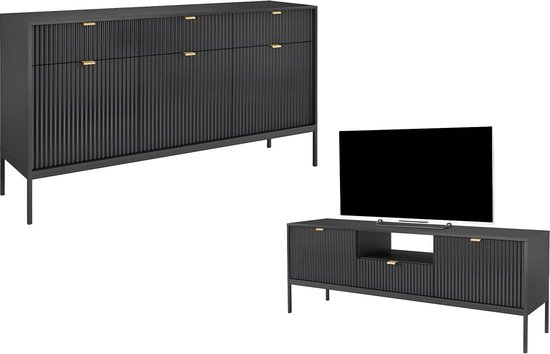 Set zwarte buffetkast en tv-meubel - Eigentijdse woonkamer LIOUBA L 154 cm x H 83 cm x D 39 cm