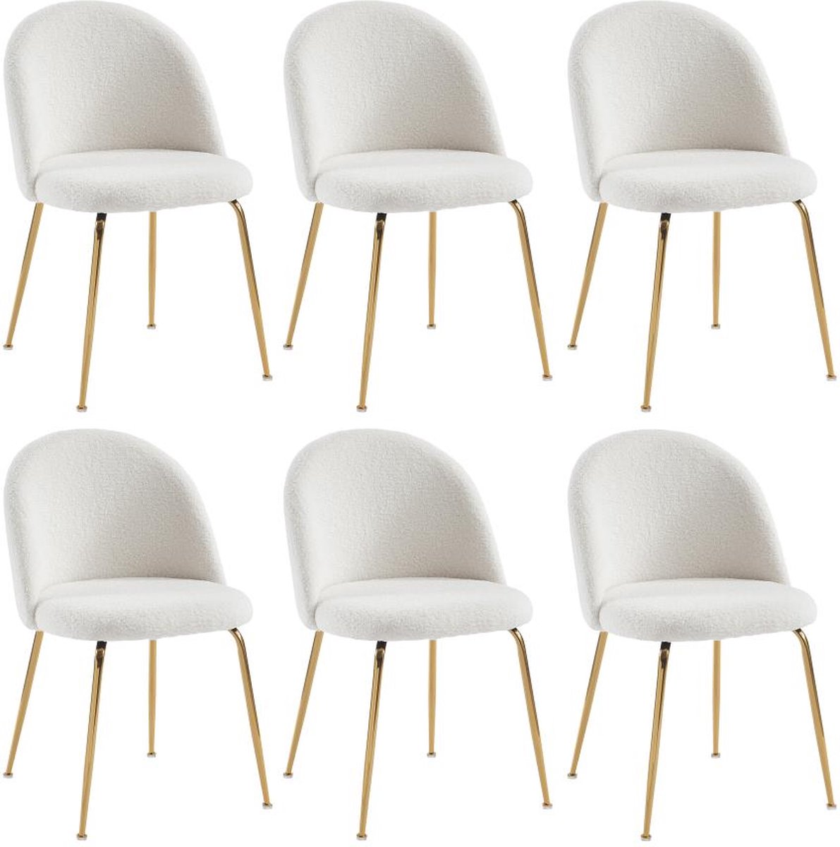 Set de 6 chaises - Tissu Bouclette et métal doré - Wit - MELBOURNE L 50 cm x  H 77 cm x... | bol