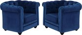 Set van 2 fauteuils CHESTERFIELD - Fluweel - konings blauw L 85 cm x H 72 cm x D 78 cm