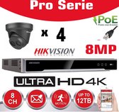 Kit de caméra de sécurité HIKVISION 8MP Pro Series - NVR 8Ch 4K UHD IP POE - CAMÉRA TOURELLE IP 4x 8MP Pro Series Vision nocturne intérieure/extérieure IR jusqu'à 30 m - Stockage sur disque dur 2 To