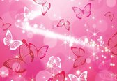 Fotobehang - Vlies Behang - Roze Sprankelende Vlinders - 312 x 219 cm