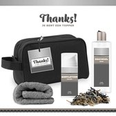 Geschenkset "Thanks! Je bent een topper" - 4 Producten - 400 Gram | Toilettas - Giftset voor hem - Luxe cadeaubox man - Douchegel - Bodylotion - Vader - Wellness - Pakket - Cadeau set - Bedankt - Thank You - Broer - Vriend - Collega - Zilver