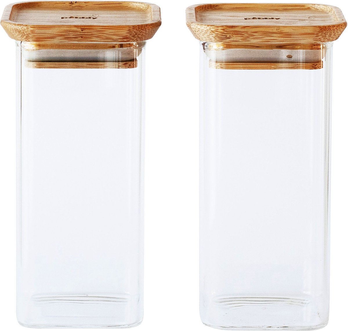 Pebbly - Vershouddoos Vierkant 320 ml met Bamboe Deksel Set van 2 Stuks - Borosilicaatglas - Transparant