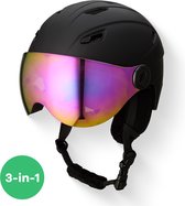 Casque de ski GOOFF Speed ​​​​3-en-1 avec oreillettes et visière d'huile & lunettes de ski intégrées - noir mat taille L - 14 aérations dont 2 fermables - finition extra soft - pour homme et femme