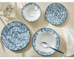 English Home Bordenset - Hypnos - Dinerborden - 2 Persoons - 8 stuks - Porselein - Wit Blauw