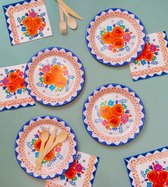 Boho servetten met blauwe en oranje bloemen - 20 stuks | Talking Tables | 33 x 33 centimeter