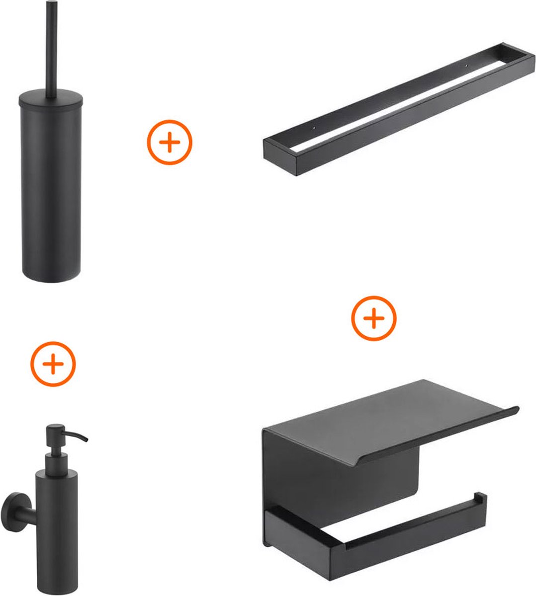Toilet accessoires set Mat zwart exclusief met beugel en zeepdispenser