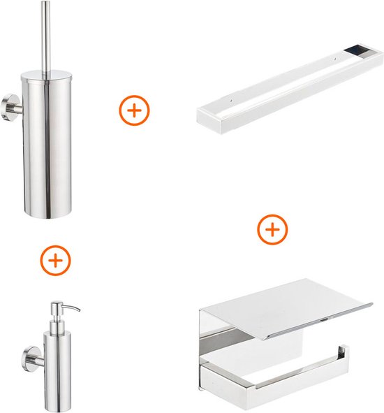 Toilet accessoires set Chroom design met beugel en zeepdispenser