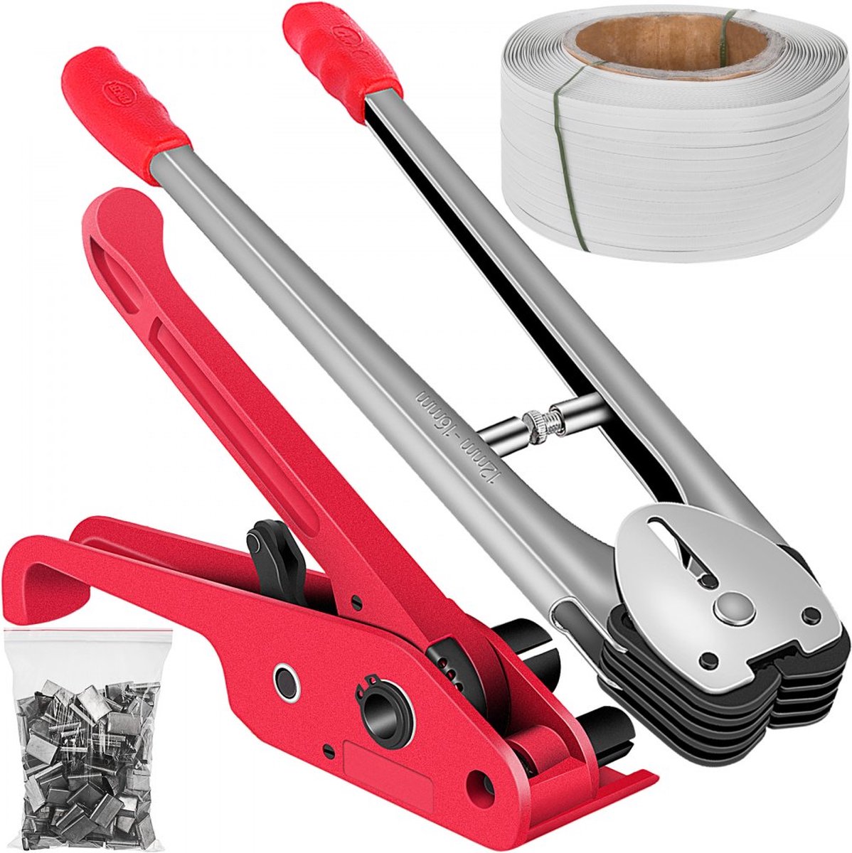 Kit De Cerclage Manuel Avec 500m De Sangle PP 16mm + 100 Boucles + 20 Coins - Pour Palettes Et Emballage