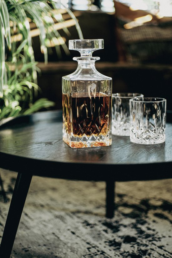 GDLF® Kristallen Whiskey Set Vintage in een Prachtige Geschenkdoos | Hoogwaardig Lood-Vrij Kristal | Decanteer Karaf | Made in Italie | Whiskey Karaf & 2 Whiskey Glazen | Kado Man | Cadeau Voor Man - GDLF®
