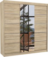 Kledingkast - Bergen - 3 schuifdeuren - Kledingkast met spiegel - Planken - Kledingroede - 200 cm - Sonoma - Ruime kledingkast