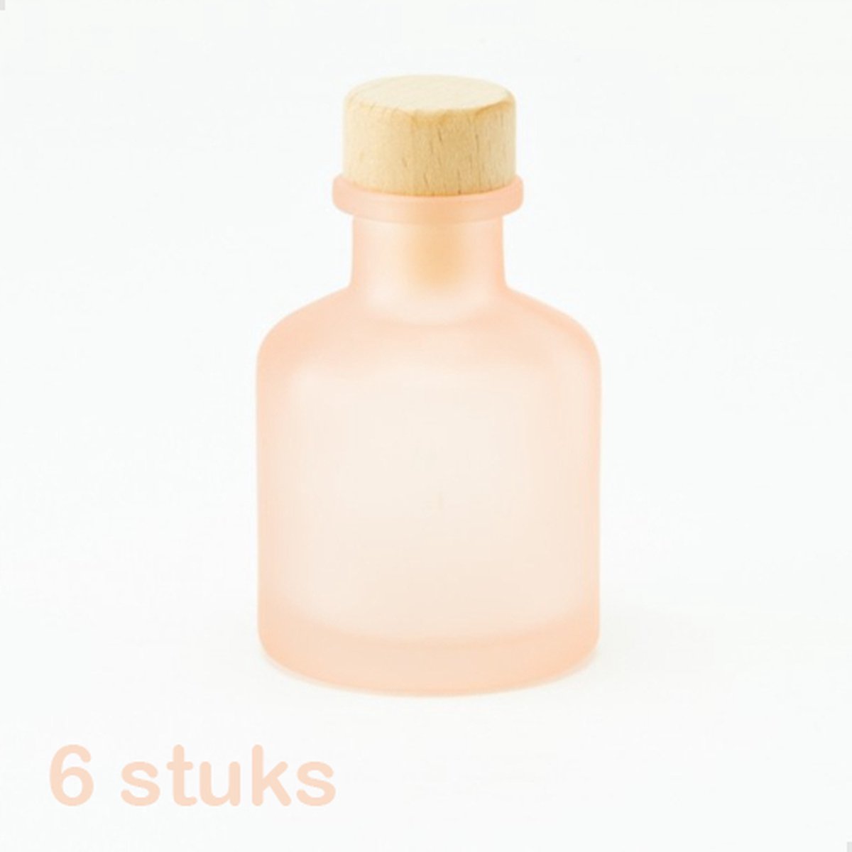 6 frosted glazen flesjes van 50 ml - kleur roze - vaasje - huisparfum - bedankje - decoratie