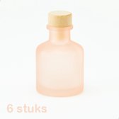 6 frosted glazen flesjes van 50 ml - kleur roze - vaasje - huisparfum - bedankje - decoratie