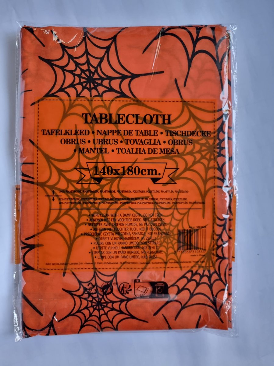 Halloween tafelkleed Spinneweb motief, afneembaar, polyetyleen, 140 x 180 cm, oranje/zwart