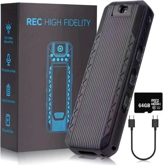 Biddsgg Body Cam Objectif Rotatif Caméra Espion 180° 64G Avec Vidéo Et