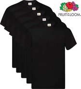 Lot de 5 T-shirts Fruit of the Loom Original pour hommes, 100 % coton, col rond, noir, taille XXL