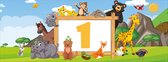 Spandoek Verjaardag 1 jaar - Jungle - Dieren - Kinderfeestje - 150 x 50 cm - met ringen - Versiering Verjaardag - Jongen - Meisje