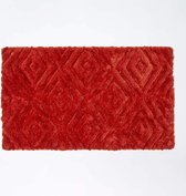 Premium Badmat Antislip - Wasbaar Ikat-badmat - 100% Katoen en Microvezel - Badmatten - Antislipbadmat met Geometrisch patroon - Grote Douchemat 50 x 80 cm - Oranje