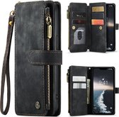 CaseMe - Hoesje geschikt voor iPhone 15 - Vintage Wallet Book Case Ritssluiting - Met Magneetsluiting - Zwart