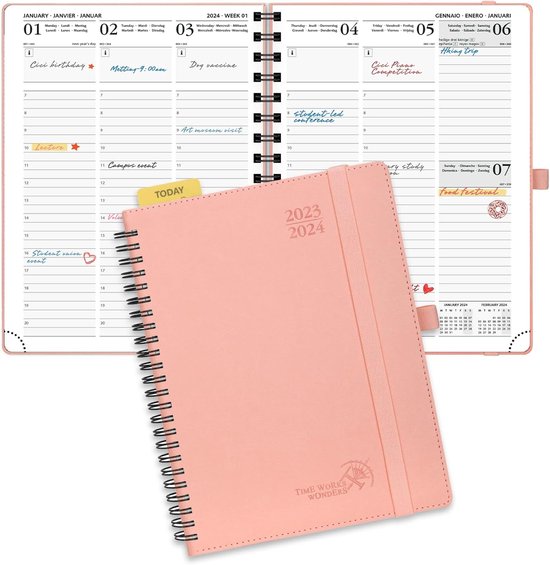 POPRUN Premium Agenda 2023 2024 Semainier 22x16,5cm - 17 Mois