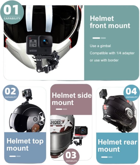 Motorhelm Kit Mount Voor Insta360 Go Pro osmo - Helm Mount - Motor bundle Voor Insta360 GoPro - Motorcycle Kit - Motorfiets - Insta360 X3 X2 X Accessoires - Fiets Mount -Motorcycle Mount Bundle - Vefly