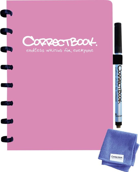 Whiteboard notitieblok / schrift - Correctbook - A5 - Gelijnd - Roze - Correctbook